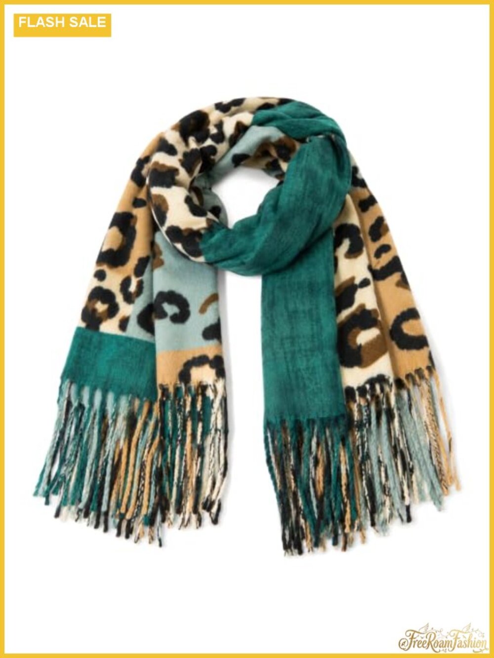 Soft Plush Polyester Leopard Fringe Shawl Wrap Scarf for Women
